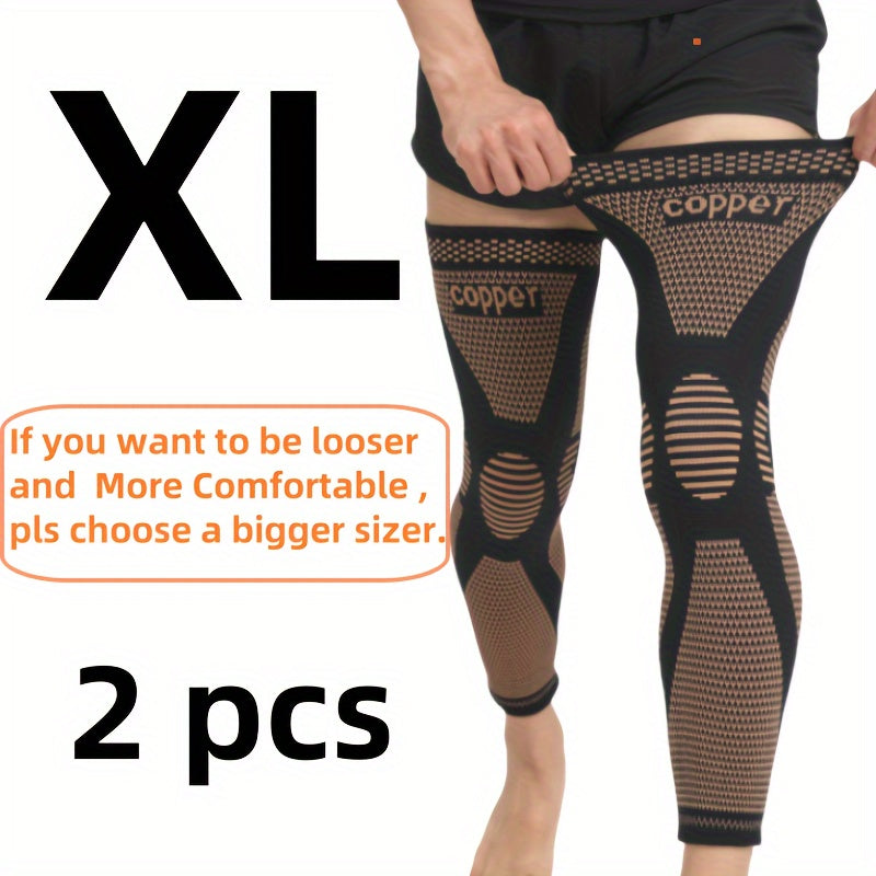 2pcs Extended Copper Ion Fiber Knitted Knee Pad, Copper Fiber Four Sided Elastic Nylon Knee Pads, Thickened For Warmth, Breathable Sports Knee Support For Running, Work Out, Gym, Hiking, Athletic Fitness & Exercise