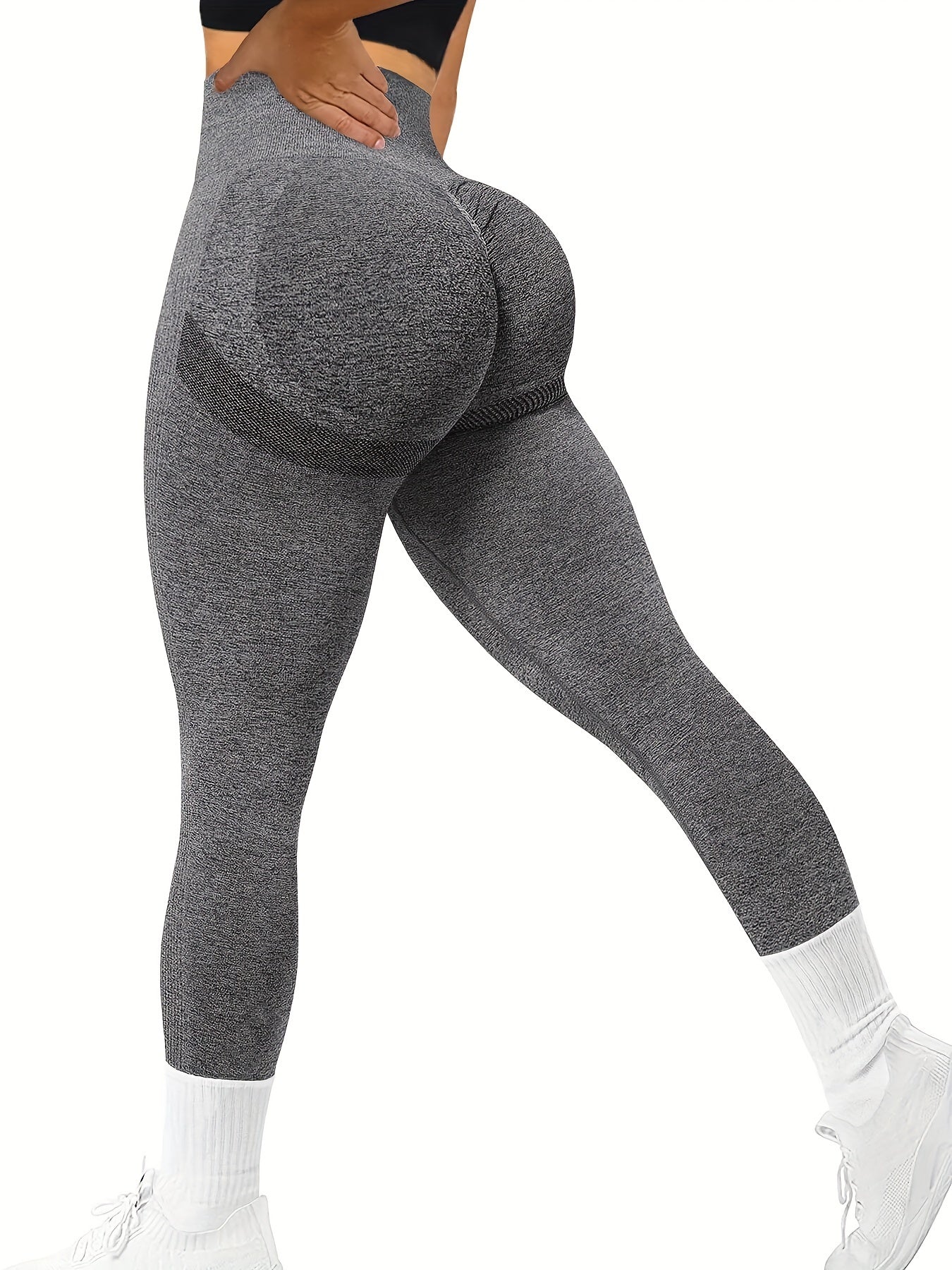 Seamless High Waist Stretchy Sports Tight Pants, Solid Slimming Yoga Fitness Workout Gym Exercise Leggings, Women's Activewear