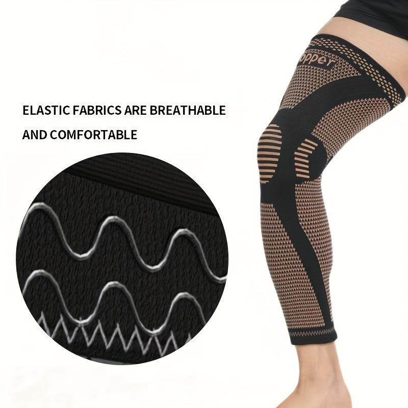 2pcs Extended Copper Ion Fiber Knitted Knee Pad, Copper Fiber Four Sided Elastic Nylon Knee Pads, Thickened For Warmth, Breathable Sports Knee Support For Running, Work Out, Gym, Hiking, Athletic Fitness & Exercise