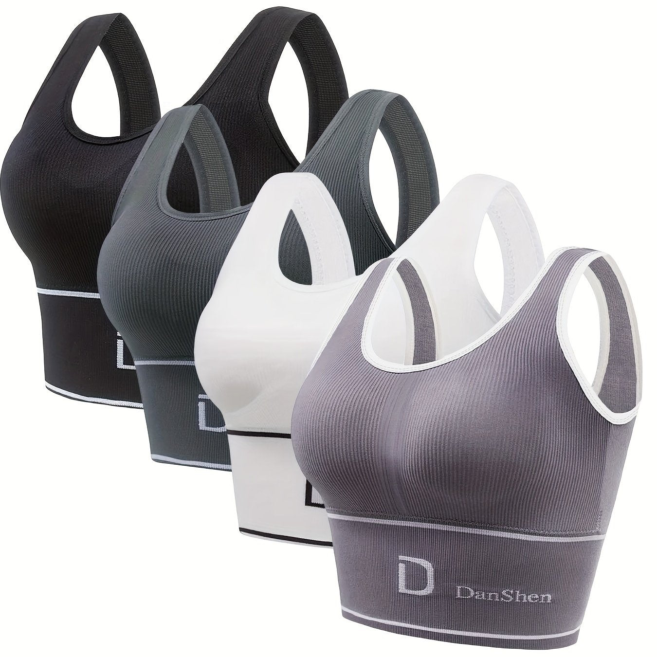4 Pcs Stretch Exercise Fitness No Steel Ring Bra, Running Casual Gym Yoga Full Coverage Bra