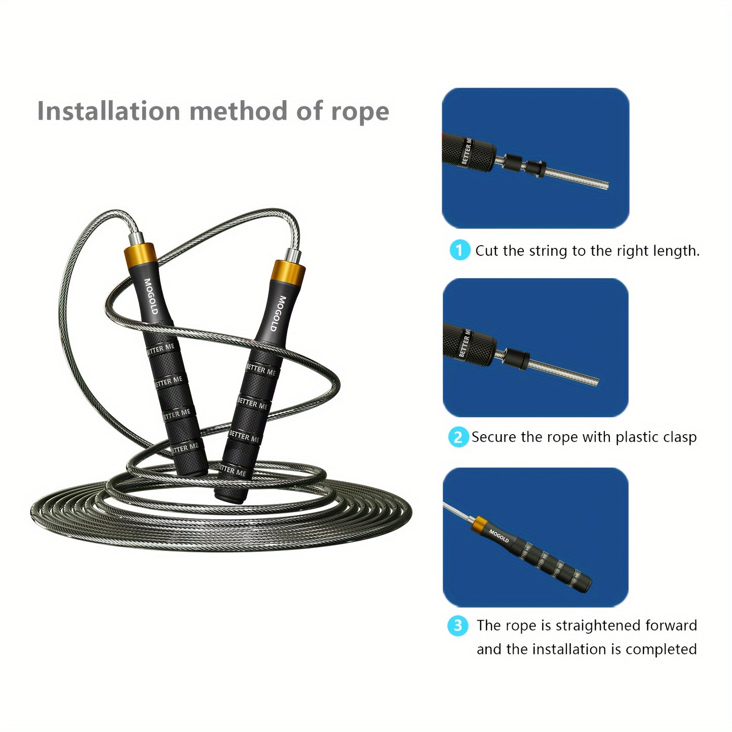 MOGOLD Professional Adjustable Speed Jump Rope - Exercise and Fitness Skipping Rope for Men and Women, Uncharged, Aluminum Alloy Handle, Suitable for Ages 14+ - 1pc