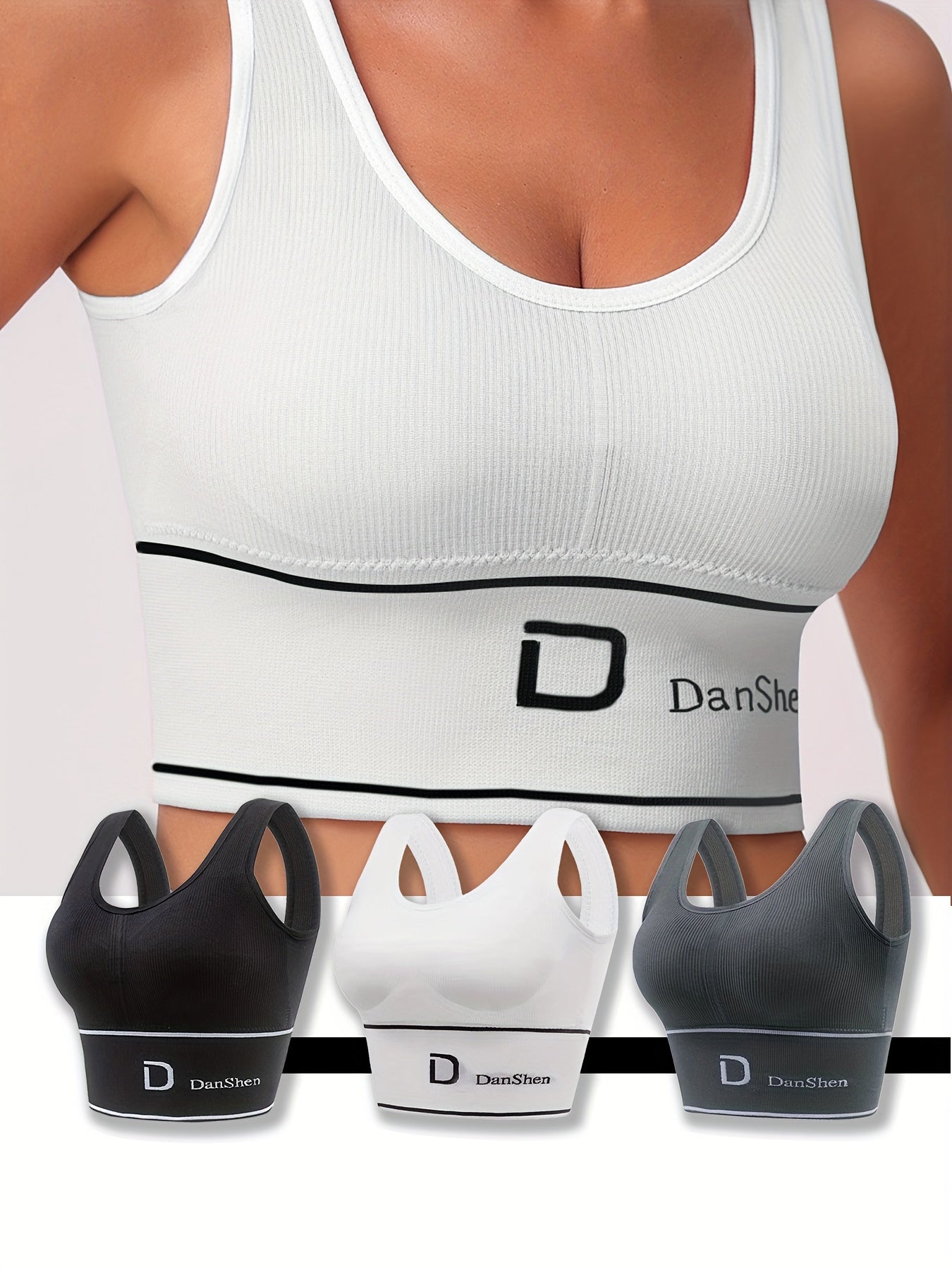 3-piece Set, No Steel Ring Stretch Exercise Fitness Bra, Spring And Autumn Style Running Casual Gym Yoga Underwear