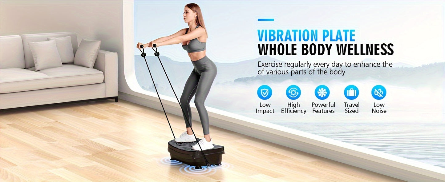 Vibration Plate Exercise Machine, Portable Full Body Vibration Platform, 9 Preset Mode & Auto Mode Fitness Board for Weight Loss Shaping, with Resistance Bands, 99 Levels