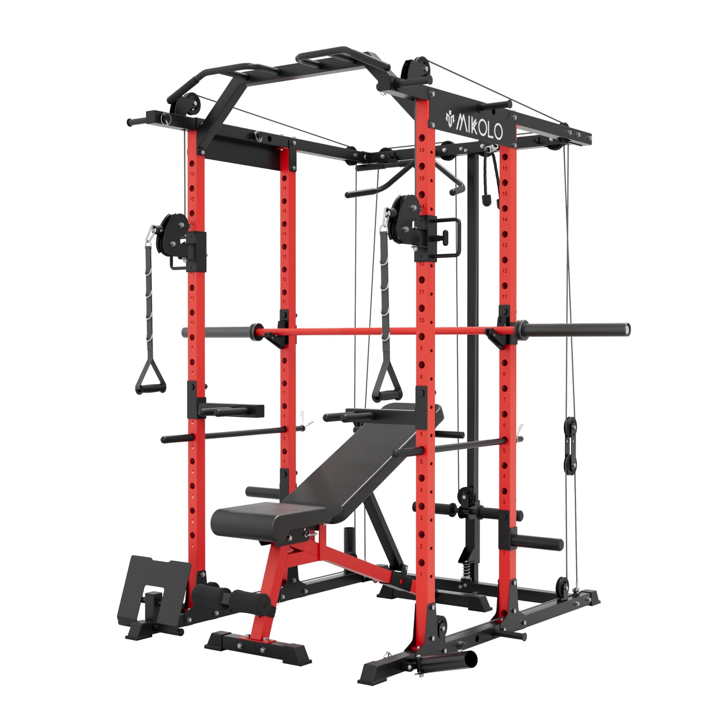 Mikolo Power Cage, Power Rack with Cable Crossover System, 1500LBS Squat Rack with LAT Pull Down System, Workout Cage with Pulley System for Fitness Home Gym
