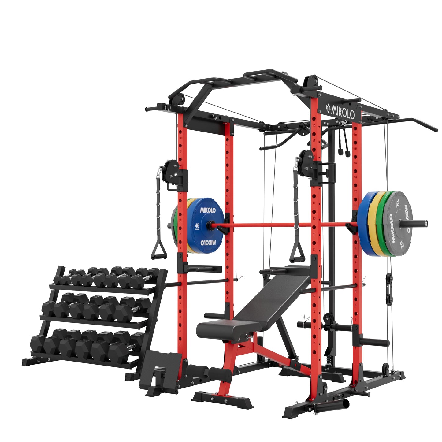 Mikolo Power Cage, Power Rack with Cable Crossover System, 1500LBS Squat Rack with LAT Pull Down System, Workout Cage with Pulley System for Fitness Home Gym