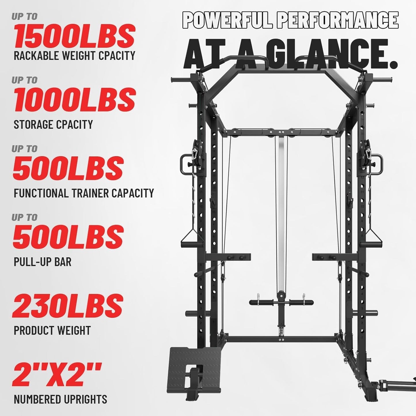 Mikolo Power Cage, Power Rack with Cable Crossover System, 1500LBS Squat Rack with LAT Pull Down System, Workout Cage with Pulley System for Fitness Home Gym