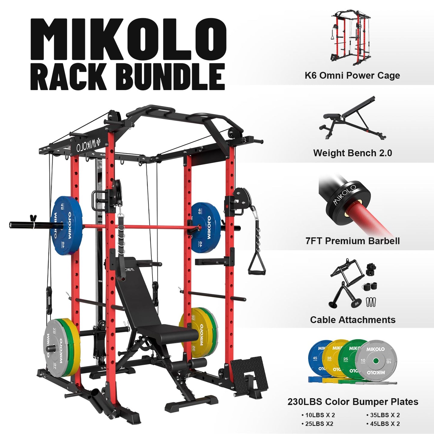 Mikolo Power Cage, Power Rack with Cable Crossover System, 1500LBS Squat Rack with LAT Pull Down System, Workout Cage with Pulley System for Fitness Home Gym