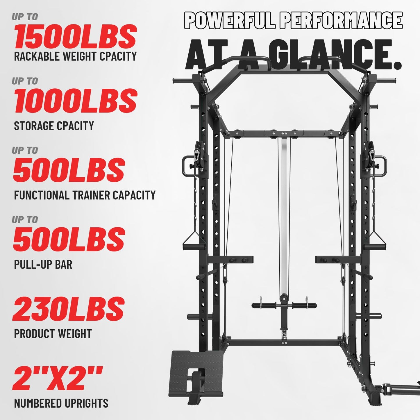 Mikolo Power Cage, Power Rack with Cable Crossover System, 1500LBS Squat Rack with LAT Pull Down System, Workout Cage with Pulley System for Fitness Home Gym