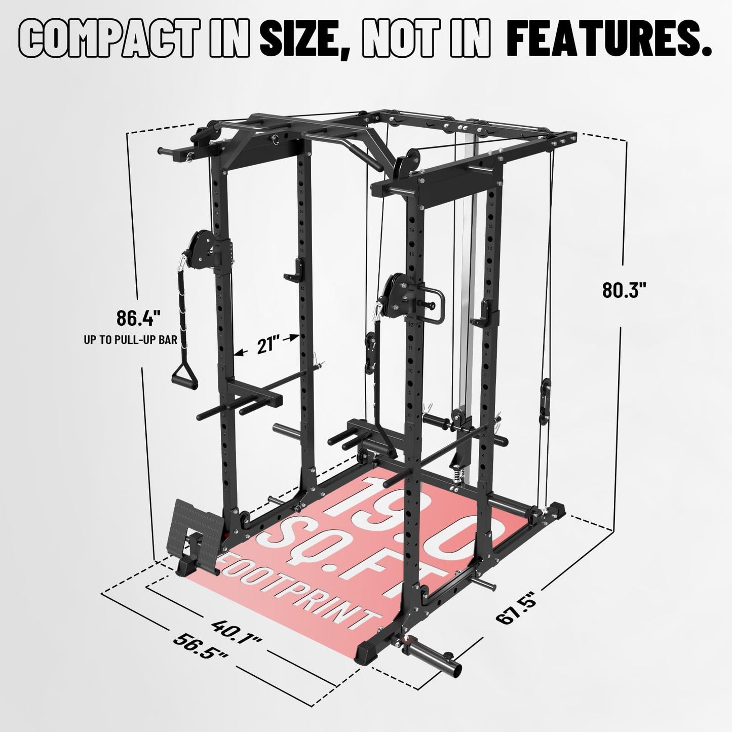 Mikolo Power Cage, Power Rack with Cable Crossover System, 1500LBS Squat Rack with LAT Pull Down System, Workout Cage with Pulley System for Fitness Home Gym