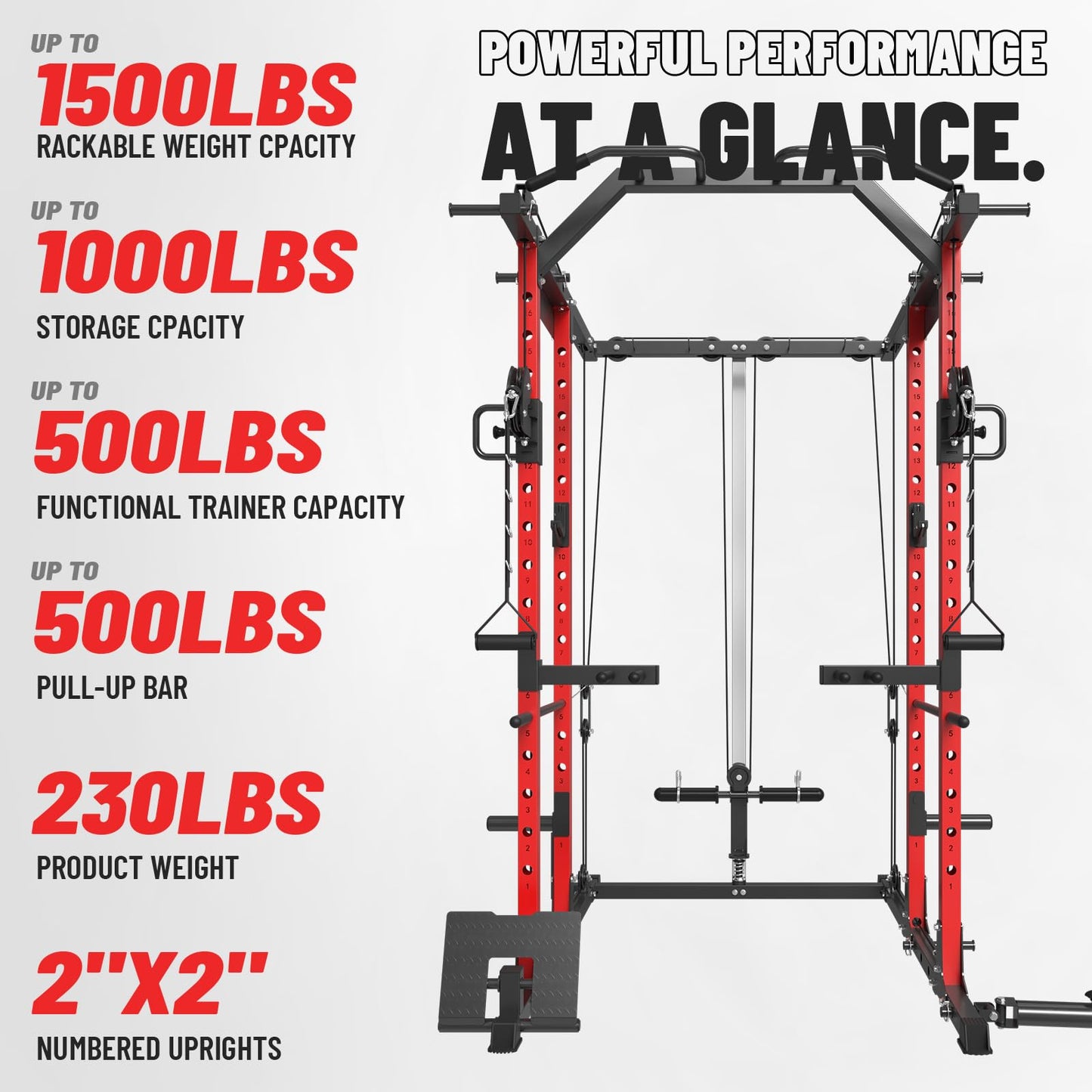 Mikolo Power Cage, Power Rack with Cable Crossover System, 1500LBS Squat Rack with LAT Pull Down System, Workout Cage with Pulley System for Fitness Home Gym