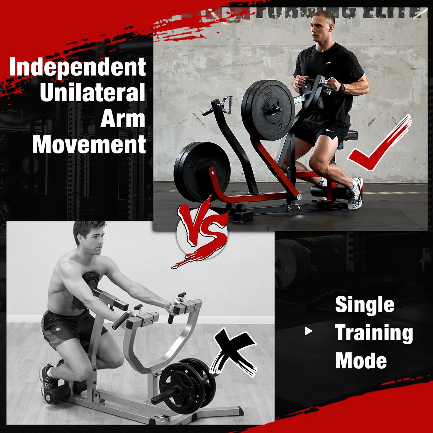 Seated Row Machine, Back Machine Gym Equipment Plate Loaded, Adjustable LAT Machine with Independent Arms & Multi Grip Positions, 400LBS Capacity