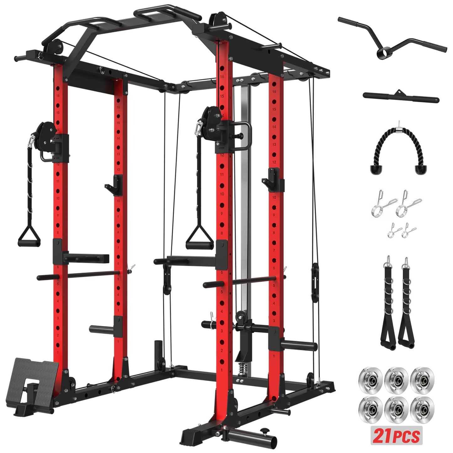 Mikolo Power Cage, Power Rack with Cable Crossover System, 1500LBS Squat Rack with LAT Pull Down System, Workout Cage with Pulley System for Fitness Home Gym