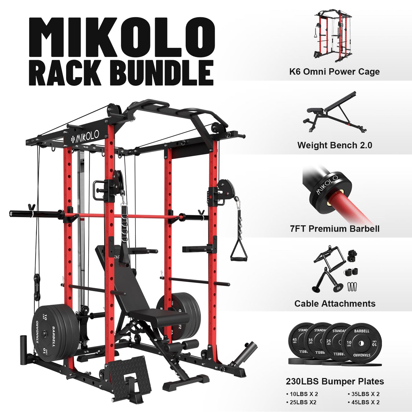 Mikolo Power Cage, Power Rack with Cable Crossover System, 1500LBS Squat Rack with LAT Pull Down System, Workout Cage with Pulley System for Fitness Home Gym