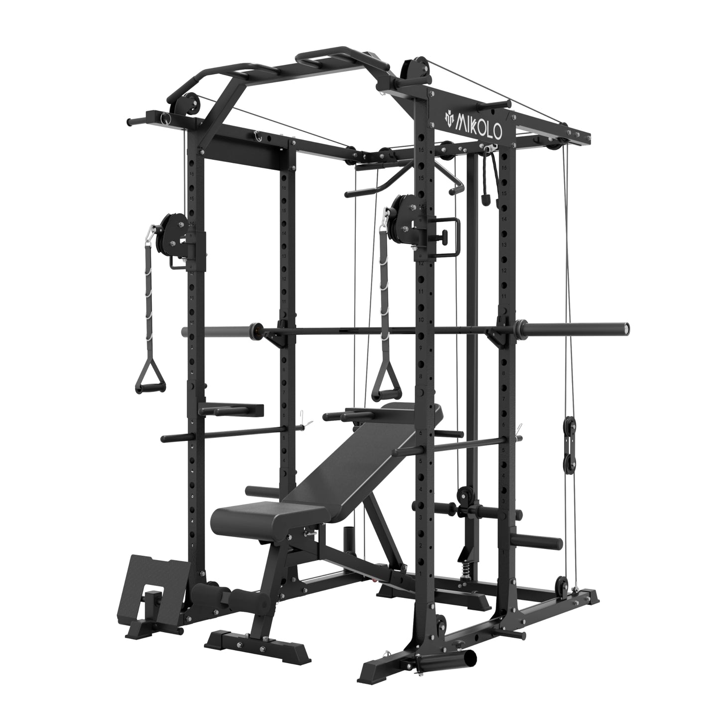 Mikolo Power Cage, Power Rack with Cable Crossover System, 1500LBS Squat Rack with LAT Pull Down System, Workout Cage with Pulley System for Fitness Home Gym