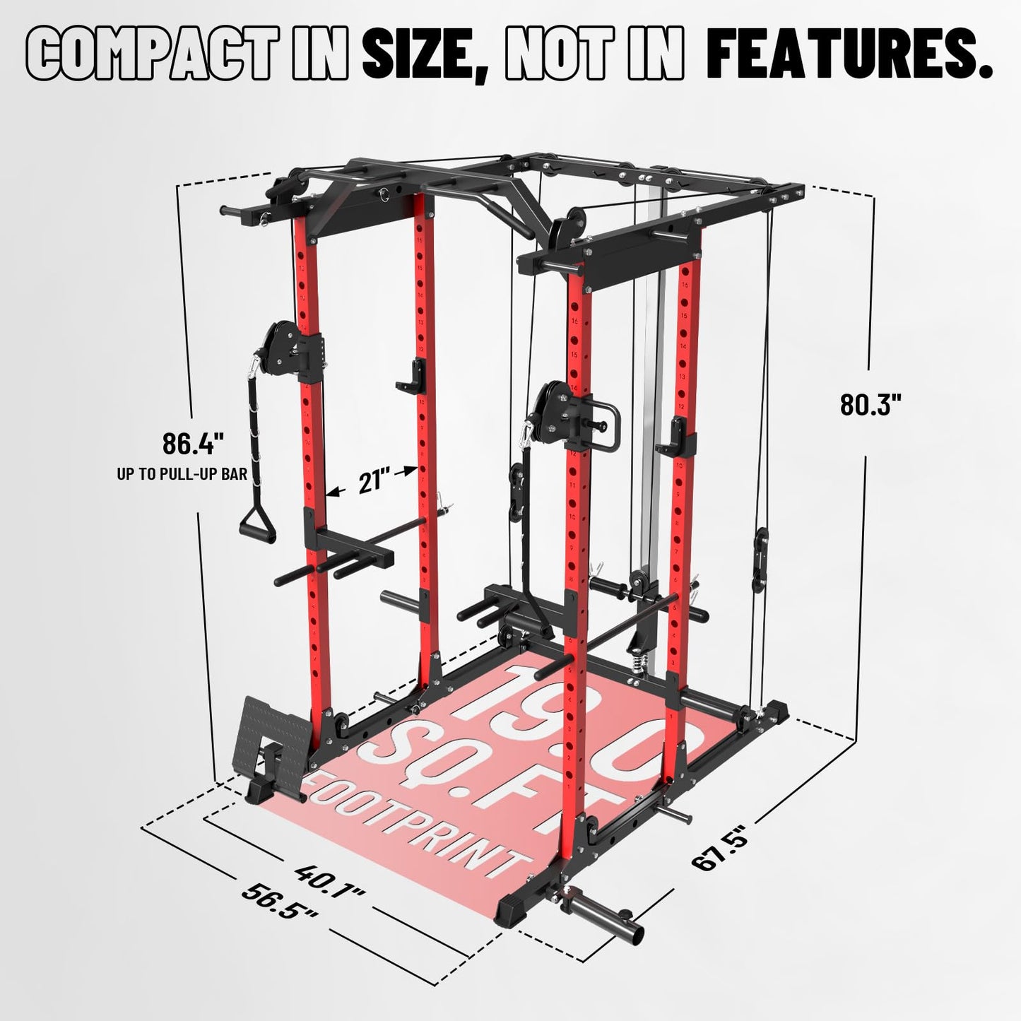 Mikolo Power Cage, Power Rack with Cable Crossover System, 1500LBS Squat Rack with LAT Pull Down System, Workout Cage with Pulley System for Fitness Home Gym