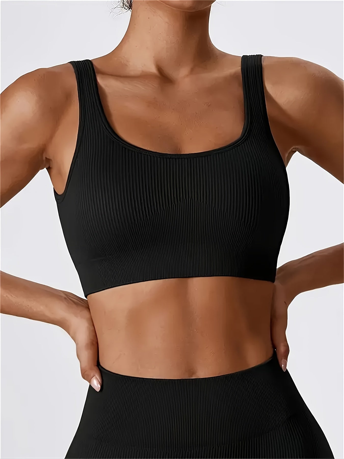Women's 3 Piece Tank Tops Ribbed Seamless Solid Color Comfy Workout Exercise Everyday Bra Set
