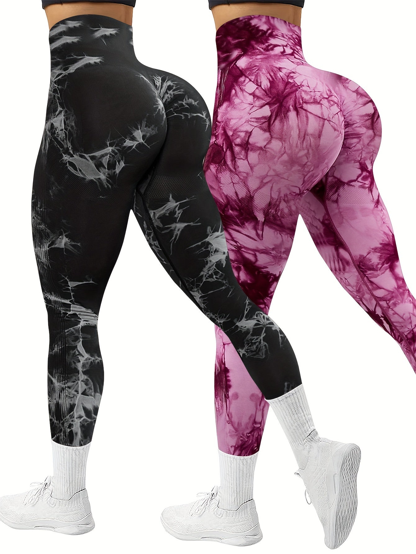 2-Pack Seamless High Stretch Women's Tie-Dye Sports Leggings, Athletic Workout Pants, Comfort Fit Activewear for Gym & Home Exercise