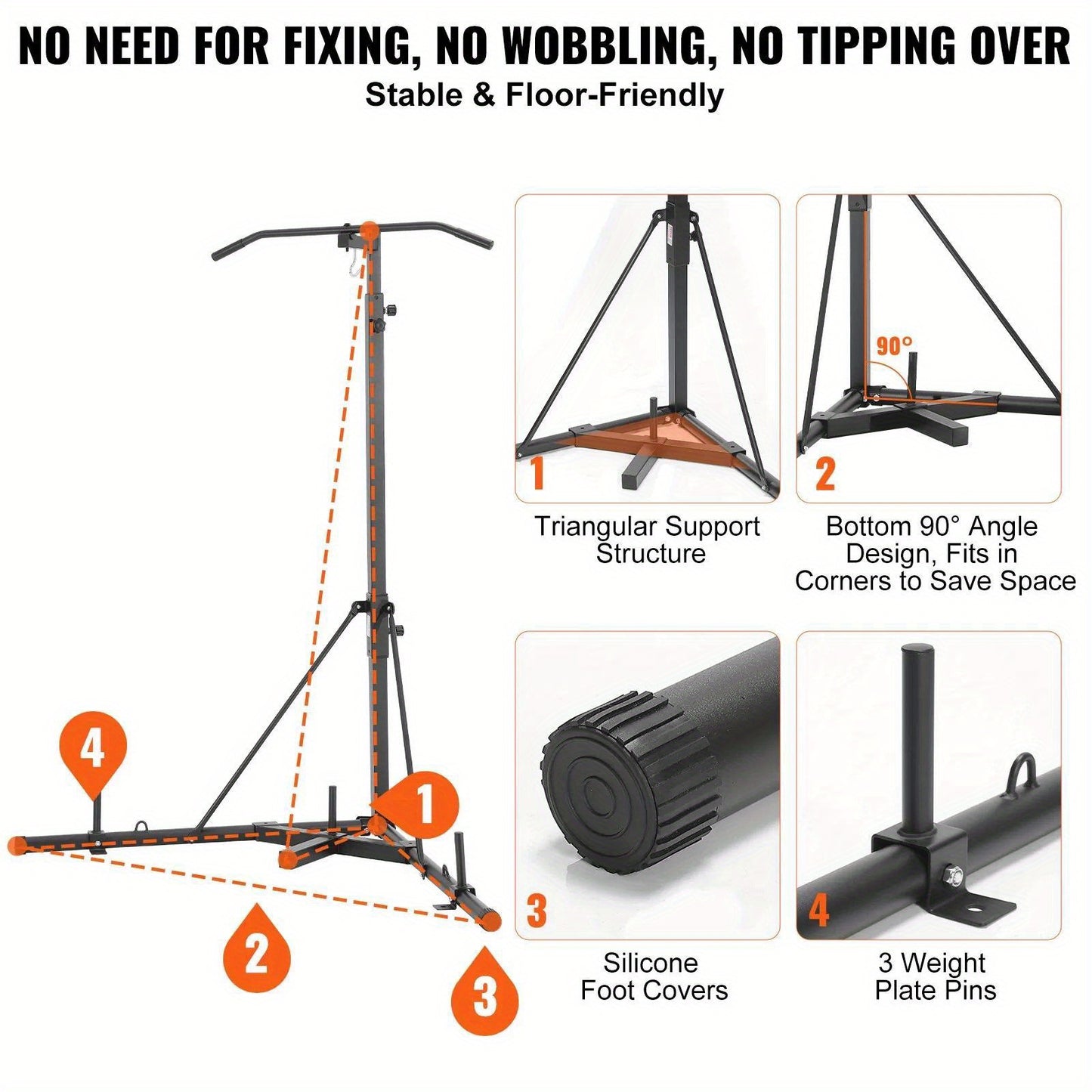 VEVOR 2 in 1 Punching Bag Stand Steel Heavy Duty Workout Equipment Adjustable Height Boxing Punching Bag Stand with Pull Up Bar Freestanding Sandbag Rack Holds Up to 400 lbs for Home Gym Fitness