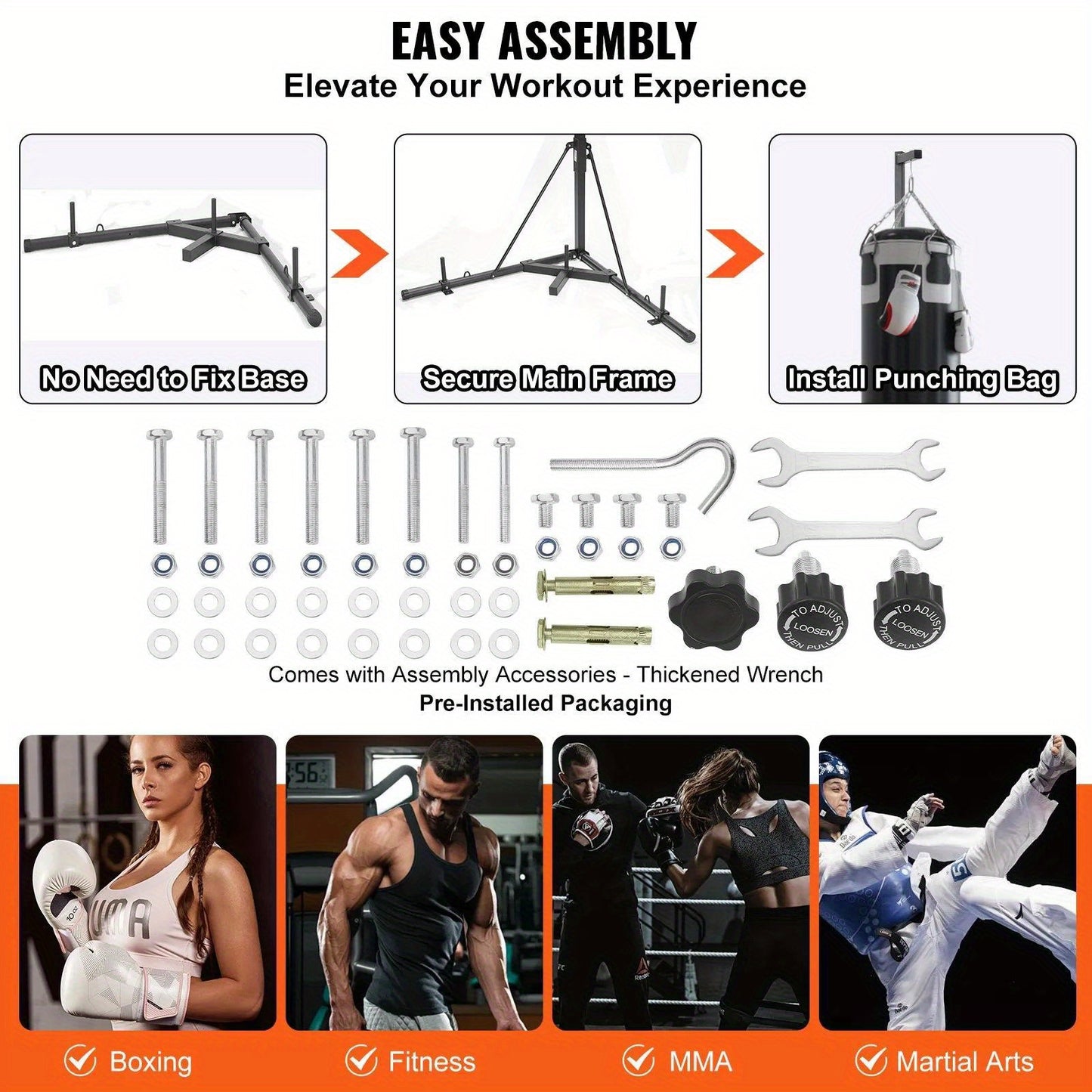 VEVOR 2 in 1 Punching Bag Stand Steel Heavy Duty Workout Equipment Adjustable Height Boxing Punching Bag Stand with Pull Up Bar Freestanding Sandbag Rack Holds Up to 400 lbs for Home Gym Fitness