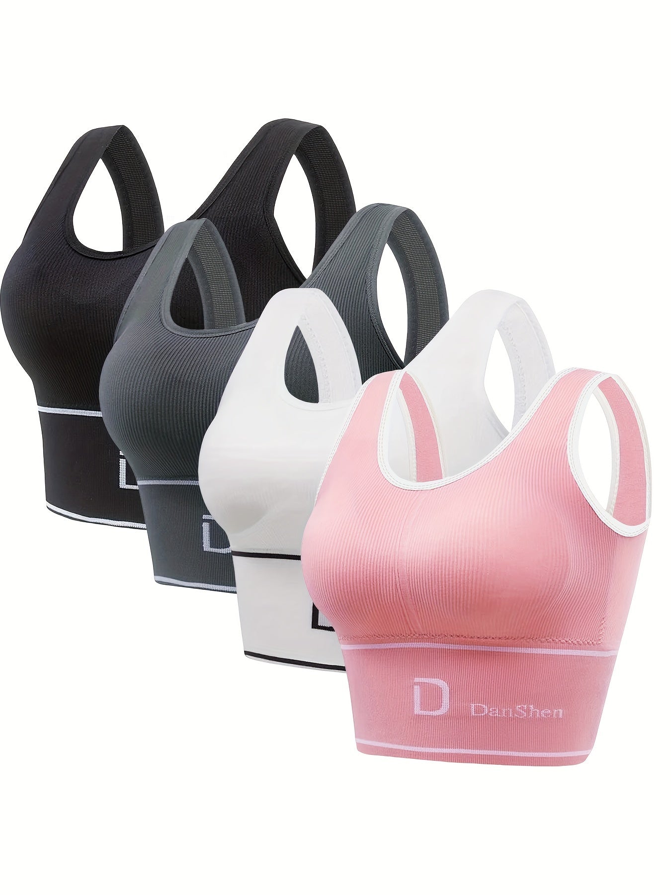 4 Pcs Stretch Exercise Fitness No Steel Ring Bra, Running Casual Gym Yoga Full Coverage Bra