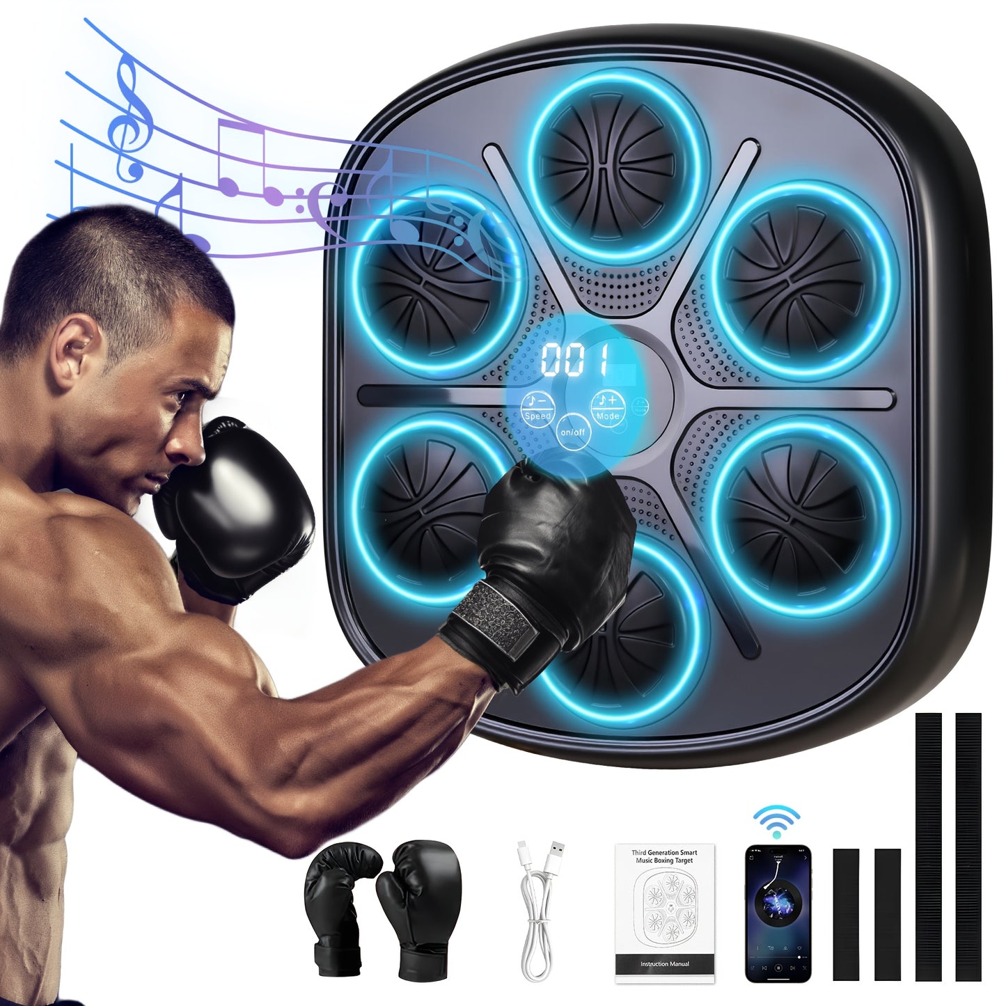 Music Boxing Machine - LOVEWE Wall Mounted Workout Equipment For Adults With Boxing Gloves - Home Boxing Target Machine