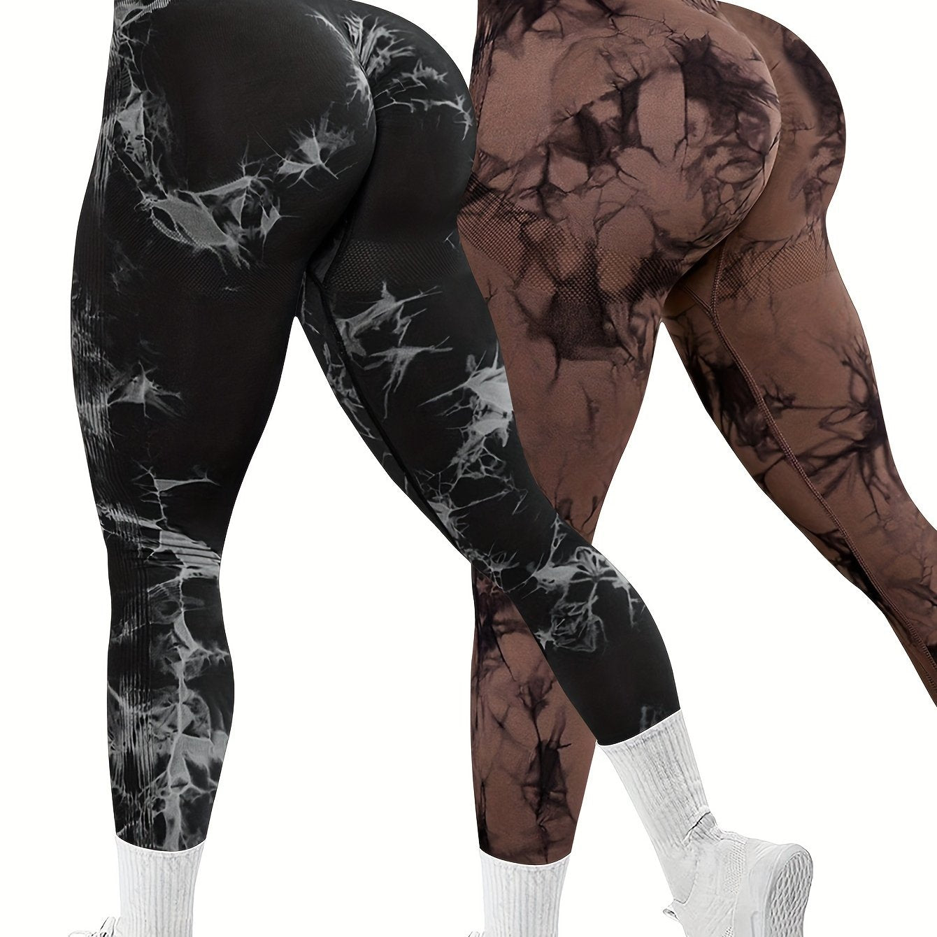 2-Pack Seamless High Stretch Women's Tie-Dye Sports Leggings, Athletic Workout Pants, Comfort Fit Activewear for Gym & Home Exercise