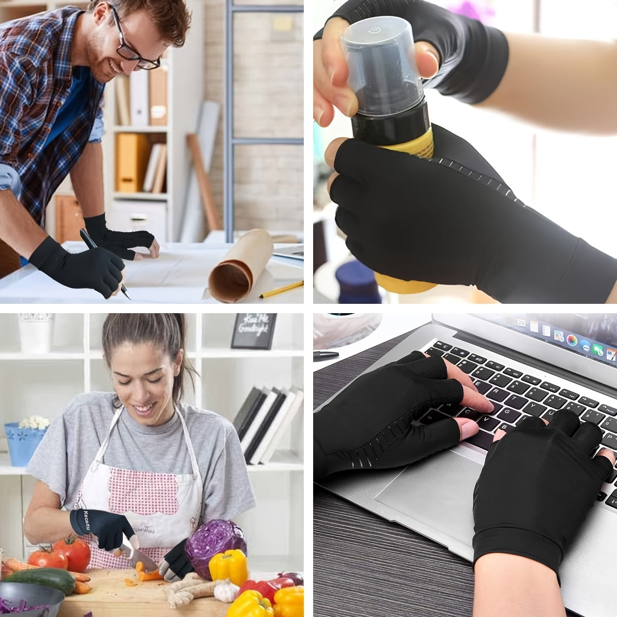Copper Compression Half Finger Gloves for Hand Support - Cycling, Biking, Driving, Exercise, Training & Fitness