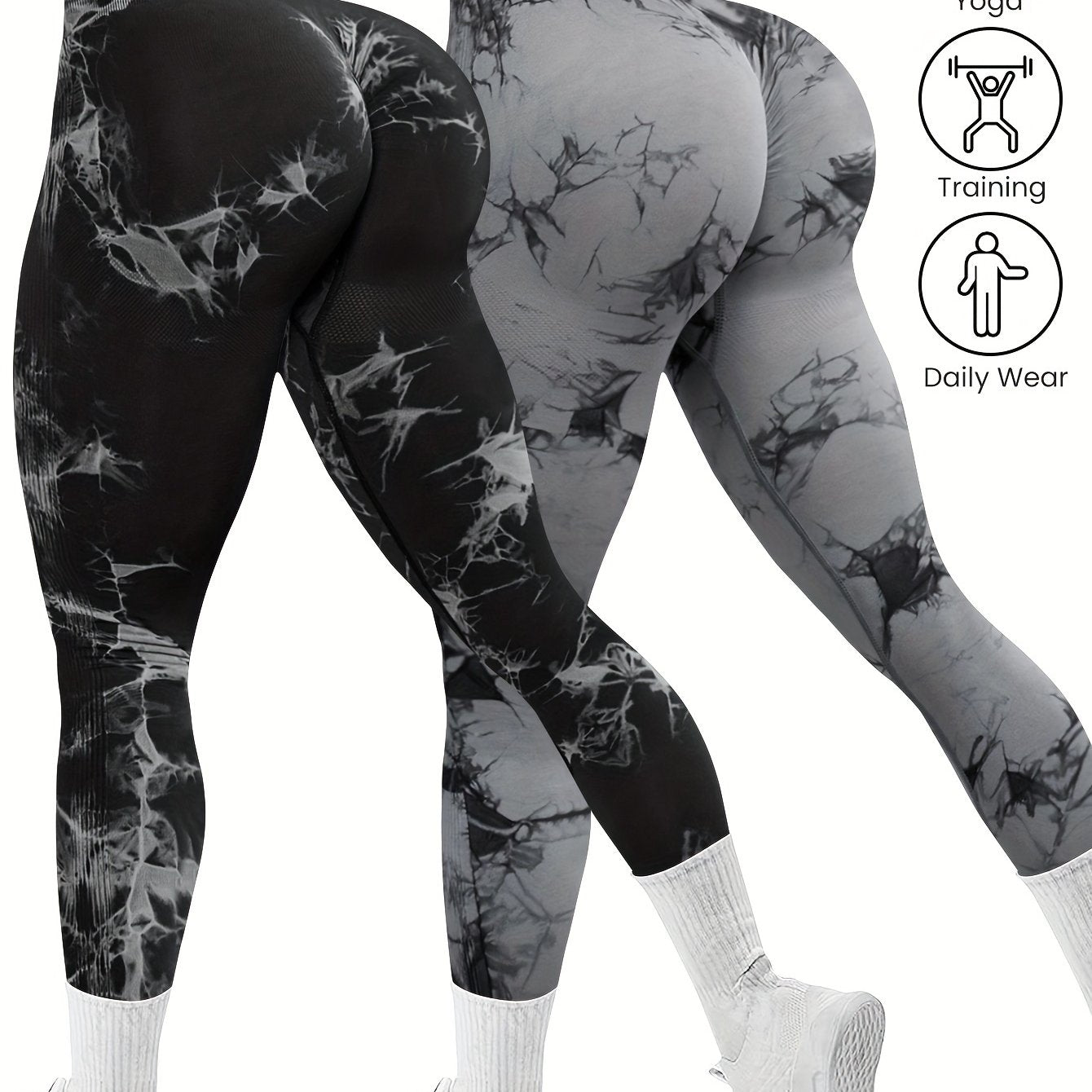 2-Pack Seamless High Stretch Women's Tie-Dye Sports Leggings, Athletic Workout Pants, Comfort Fit Activewear for Gym & Home Exercise