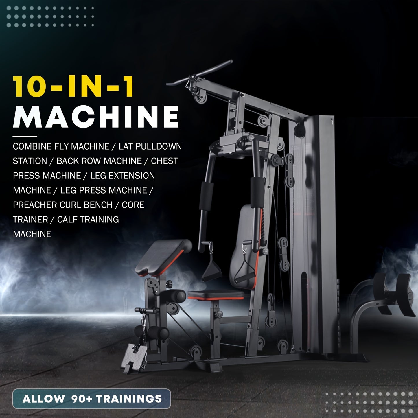 10-in-1 Home Gym Station with 150LBS Weight Stack, All-in-One Workout Equipment for Full Body Training, Multi-Functional Iron Gym Machine with Fly, Lat Pull Down, Chest Press, Leg Extension, Preacher Curl, Core & Calf Trainin