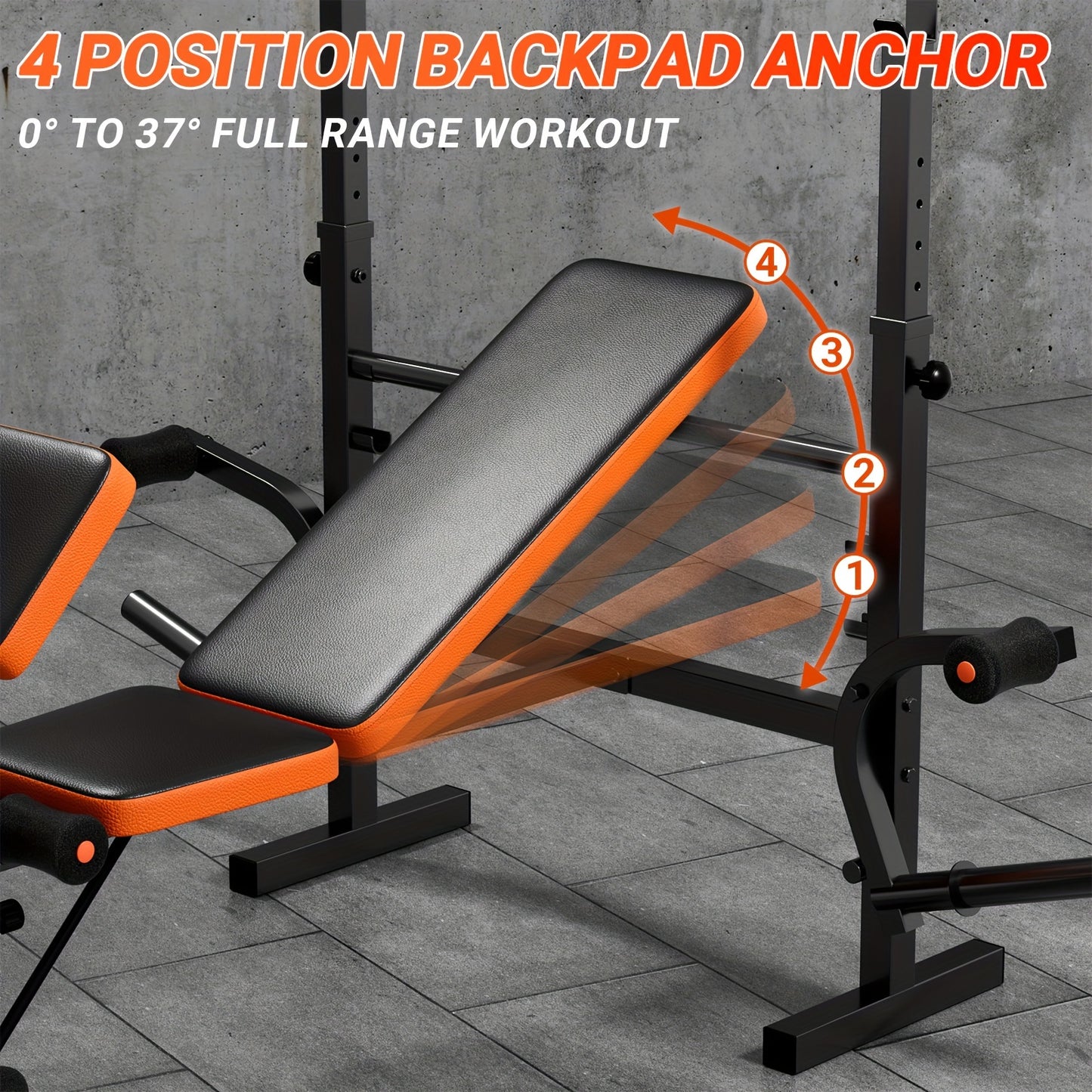 Stainless Steel Adjustable Weight Bench Set - Versatile Full-Body Workout Equipment with Squat & Preacher Curl Pads - Easy Assembly for Home Gym