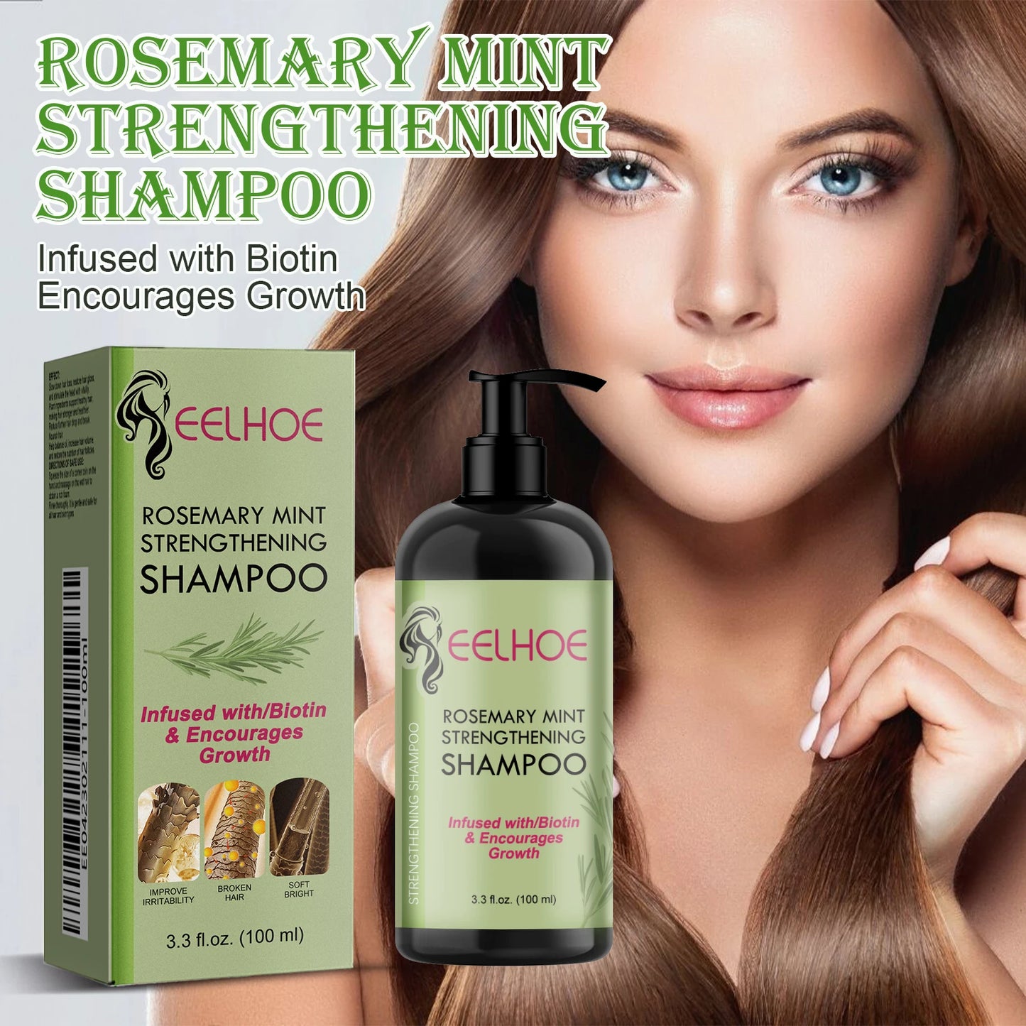 Eelhoe Rosemary Hair Care Series Promote Hair Growth Nourish Strengthen Roots Relieve Scalp Tension Dense Hair Oil With Brush