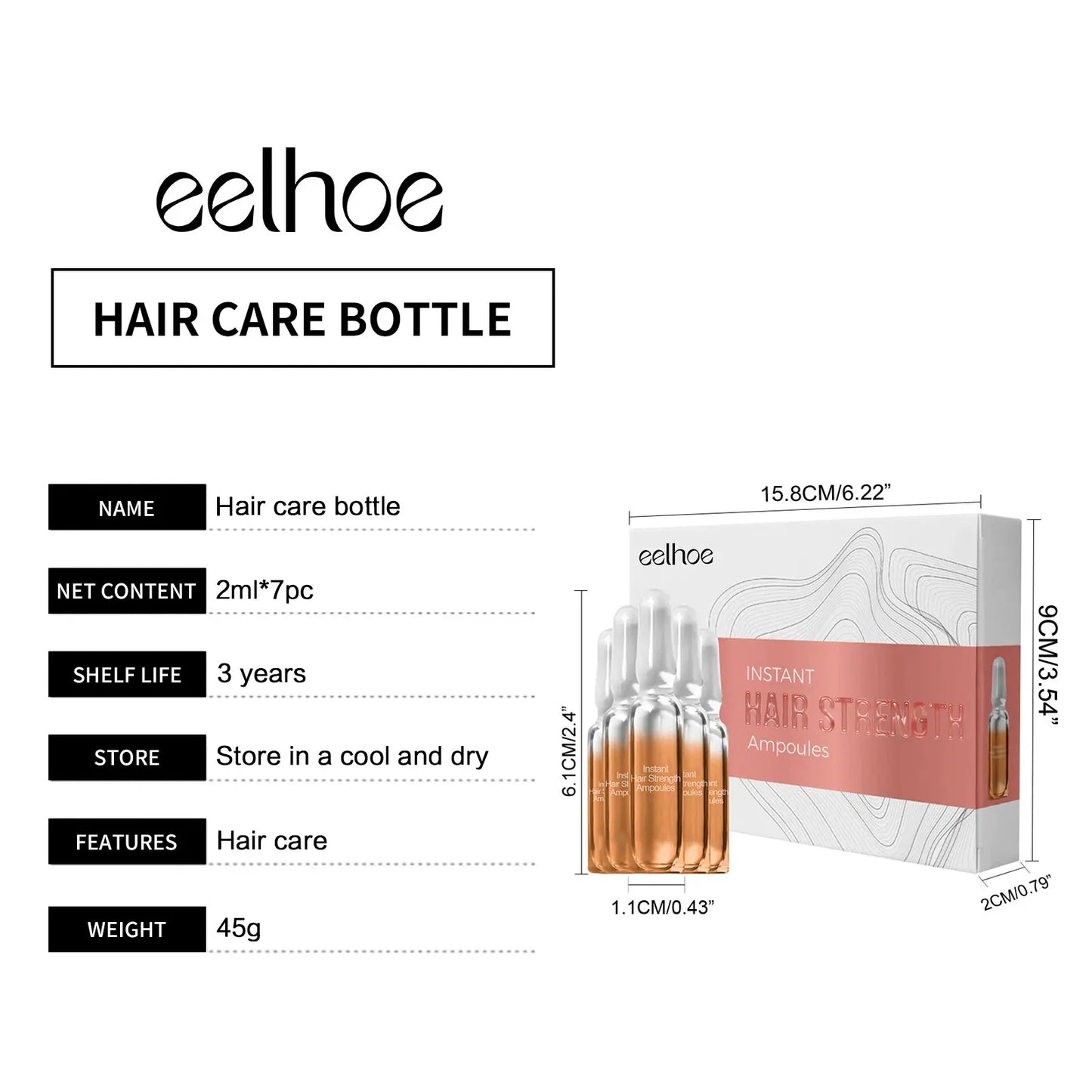 Eelhoe 2mlx7 Instant Hair Reborn Ampoules Anti Hair Loss Nourish Scalp Smooth Repair Regrowth Thicken Hair Strength Ampoules
