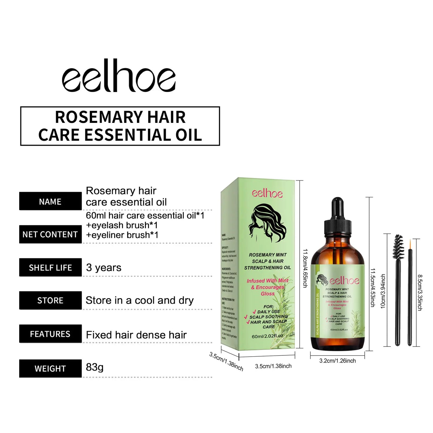 Eelhoe Rosemary Hair Care Series Promote Hair Growth Nourish Strengthen Roots Relieve Scalp Tension Dense Hair Oil With Brush