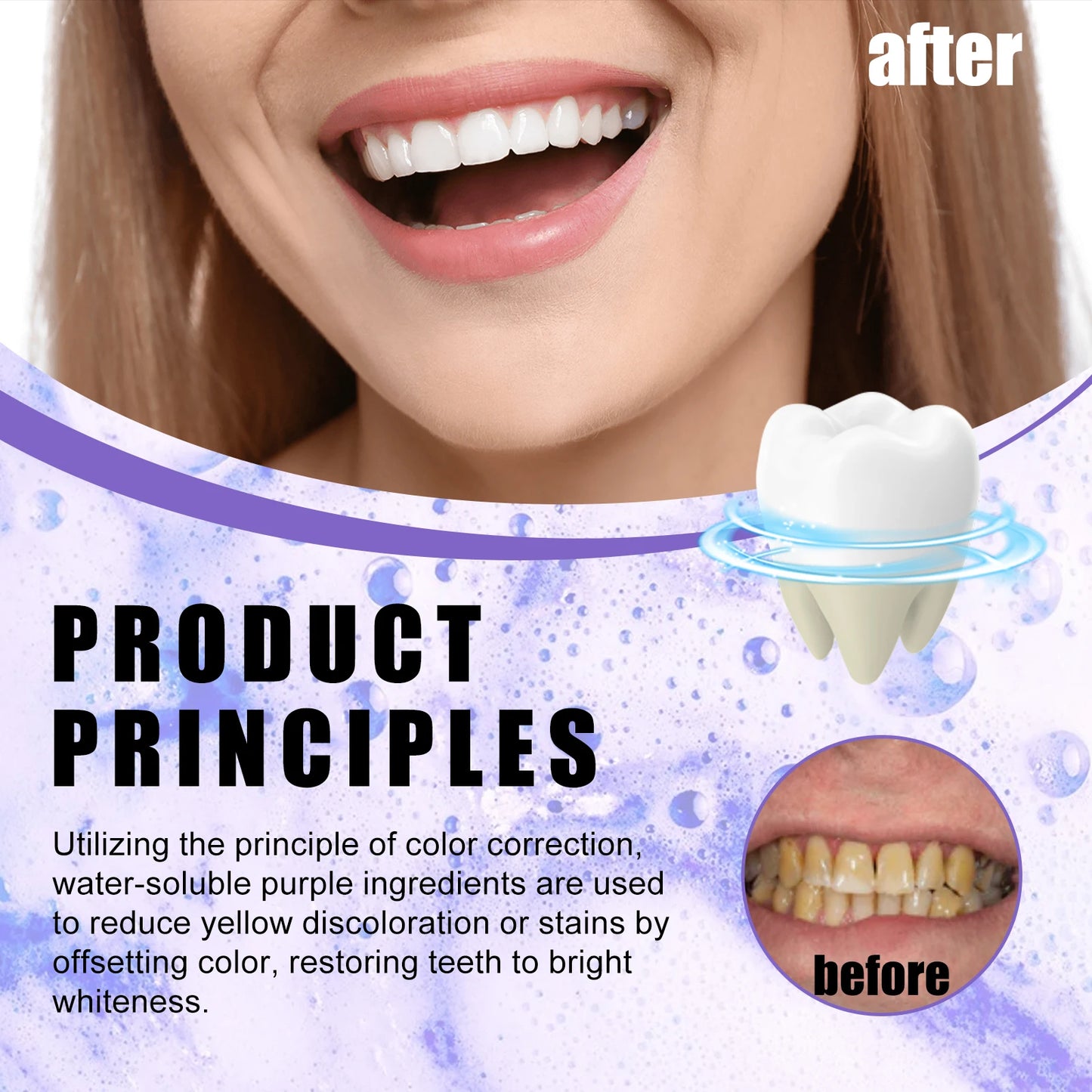 Jaysuing Gums Care Mint Teeth Whitening Mousse Yellow Cleaning Tooth Stains Desalinating Oral Odor Remove Purple Toothpaste 60ml