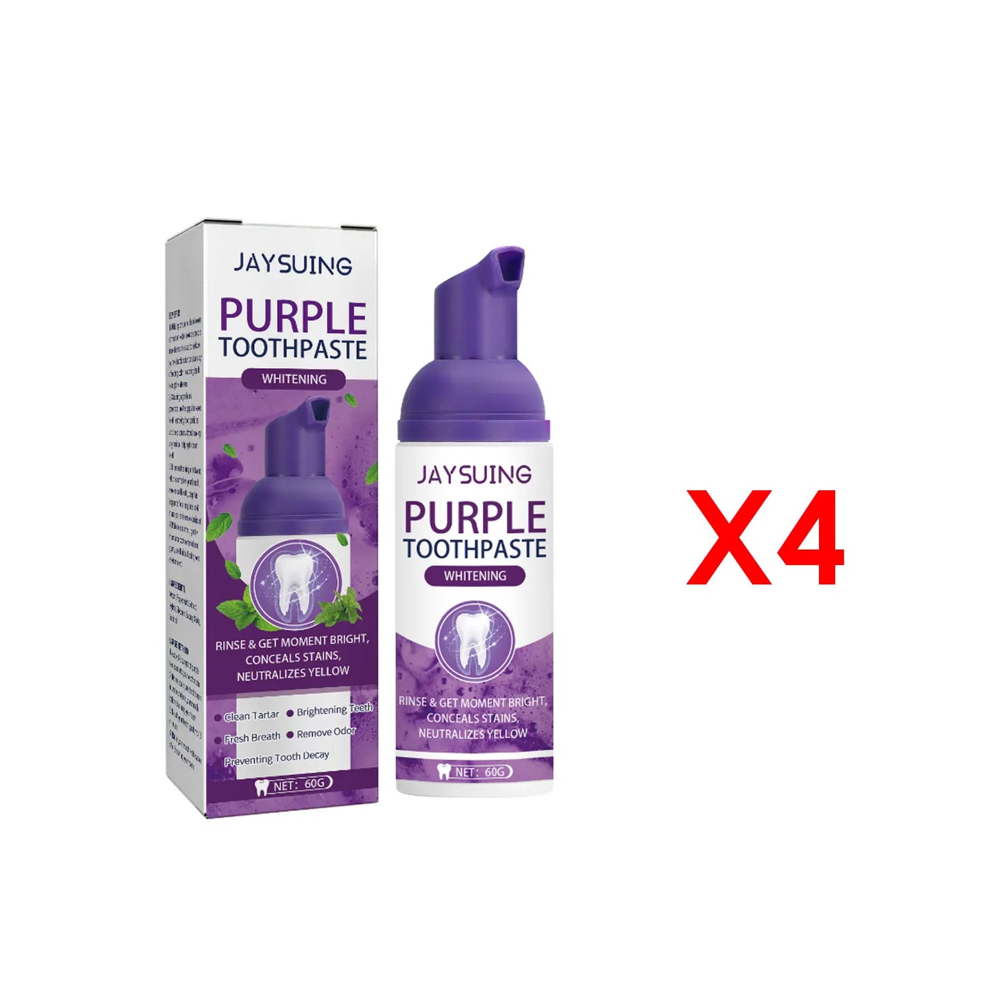 Jaysuing Gums Care Mint Teeth Whitening Mousse Yellow Cleaning Tooth Stains Desalinating Oral Odor Remove Purple Toothpaste 60ml