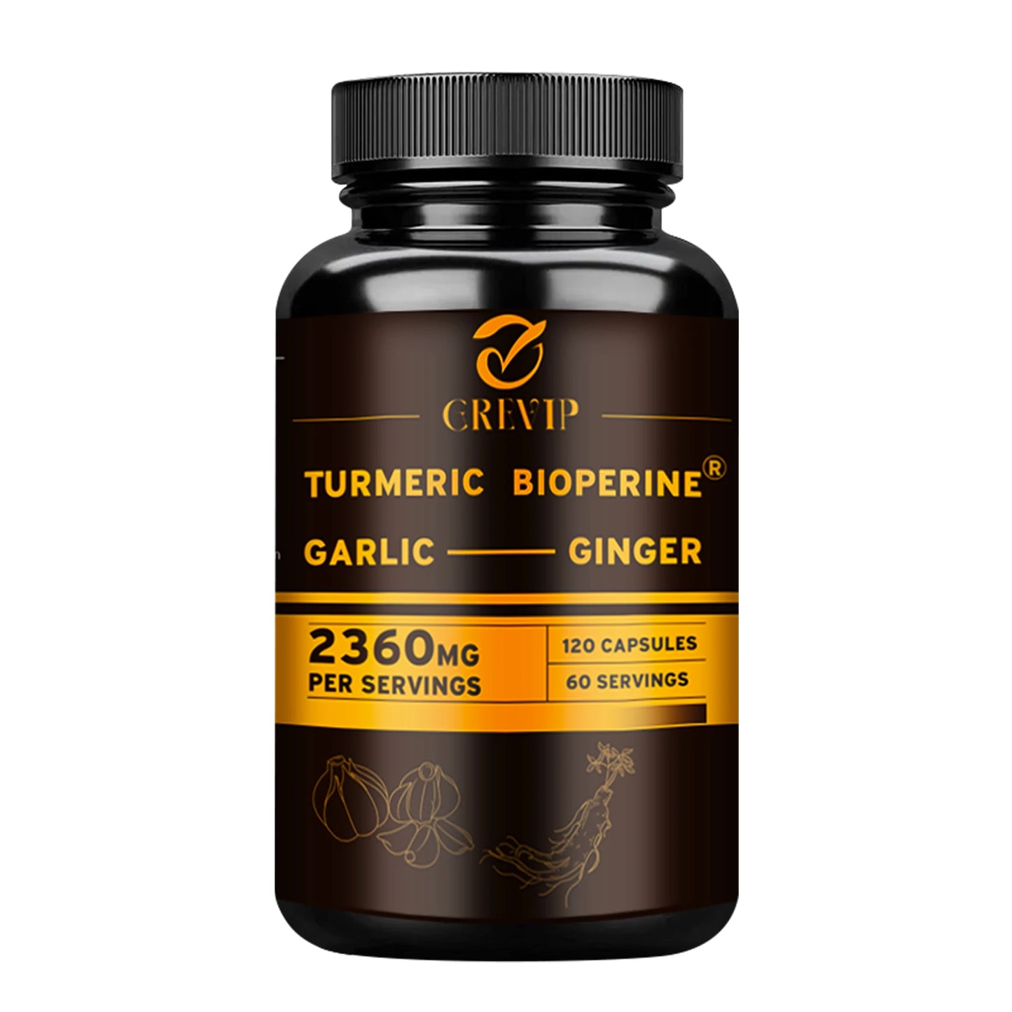 4-in-1 Turmeric Ginger Supplement - with Garlic Curcumin Black Pepper - Joints,Immune Support,Improves Digestion - 120 Capsules