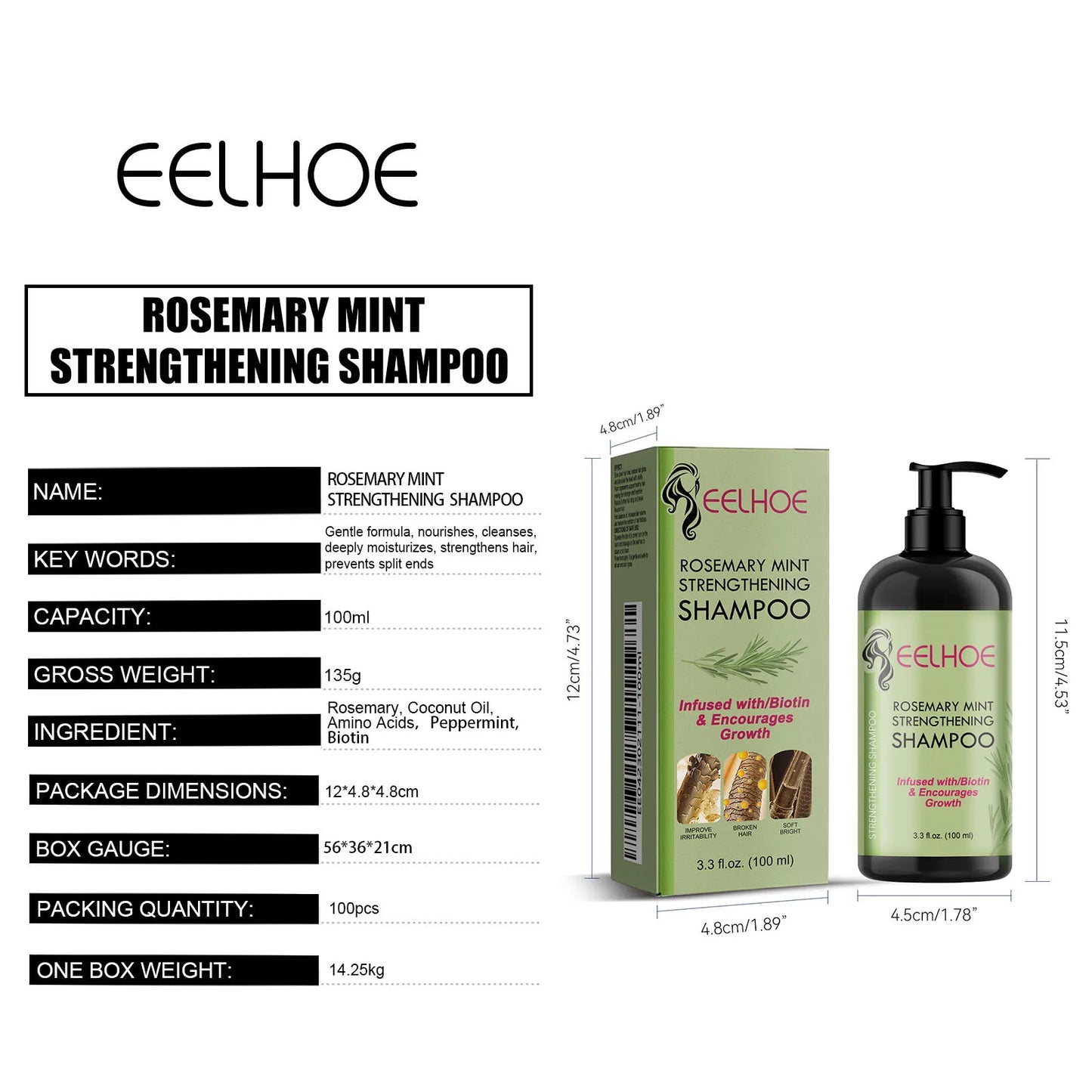 Eelhoe Rosemary Hair Care Series Promote Hair Growth Nourish Strengthen Roots Relieve Scalp Tension Dense Hair Oil With Brush