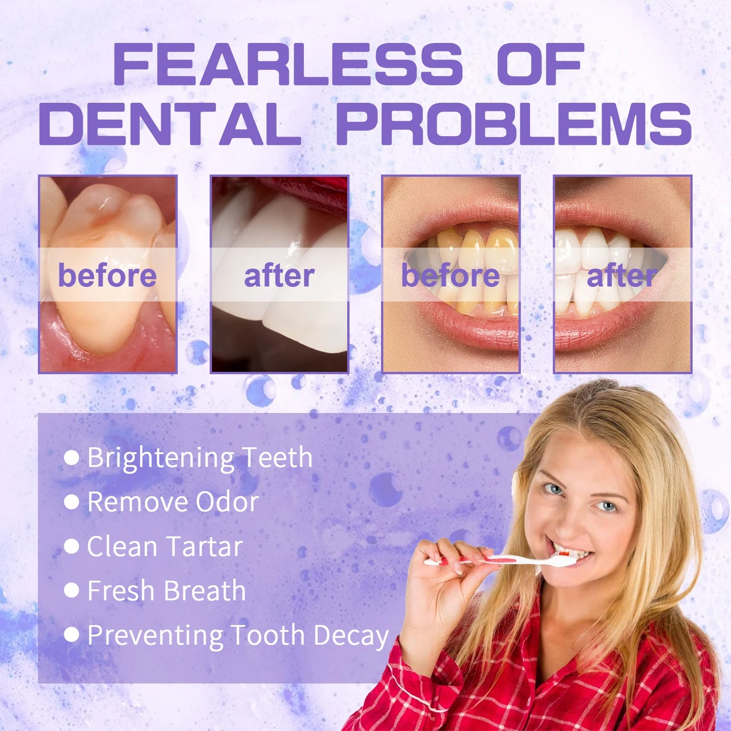Jaysuing Gums Care Mint Teeth Whitening Mousse Yellow Cleaning Tooth Stains Desalinating Oral Odor Remove Purple Toothpaste 60ml