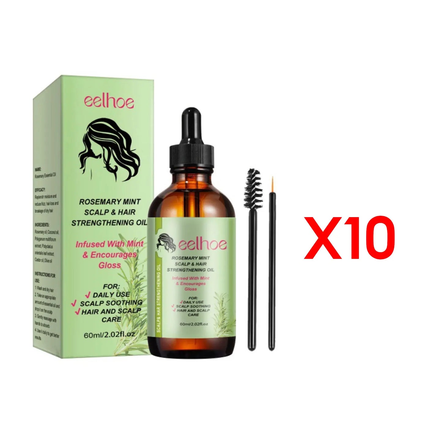 Eelhoe Rosemary Hair Care Series Promote Hair Growth Nourish Strengthen Roots Relieve Scalp Tension Dense Hair Oil With Brush