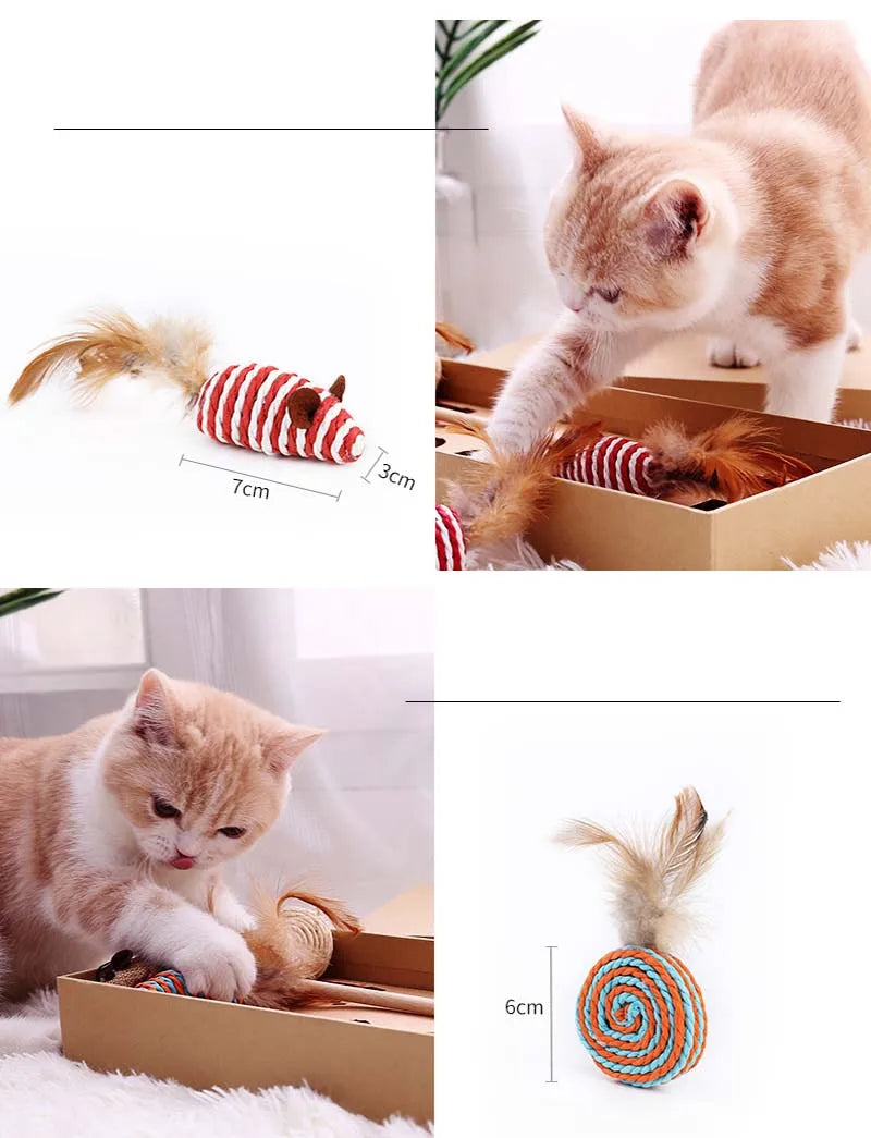 Wood Cat Toy Feather Set Interactive For Pets Fishing Rod Funny Pet Products Mouse Paw Games Cute Toys Linen Cats Stick Dropship