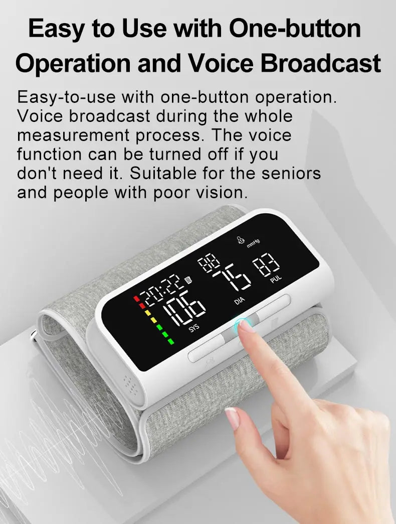 Full Upper Arm Blood Pressure Monitor Rechargeable Digital Three Color LCD large Screen Blood Pressure Monitor With Voice