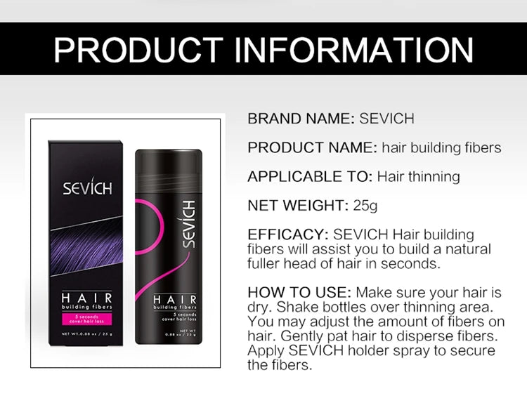 Sevich Hair fiber Spray 25g Keratin Hair Building Fibers Regrowth Powder Hair Root Cover Up Thickening Hair Loss Concealer Spray