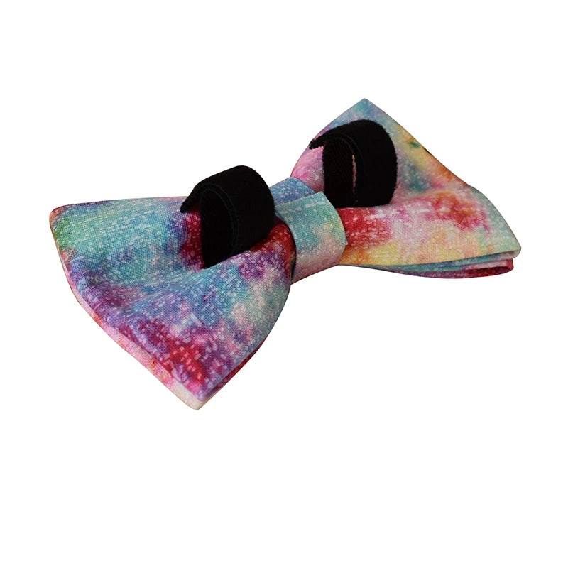 Pet Dog Cat Rainbow printing Collar Leash Set With Bling Bow Pet Puppy Neck Strap For French Bulldog Dogs Powdery bottom 01