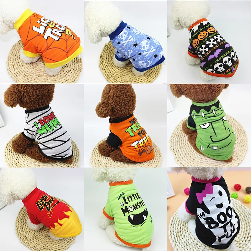 New Halloween Pet Clothes For Small Dogs Funny Dog Vest Cat Clothing Pet Hoodies Party Grimace Pumpkin Costume Puppy Up Outfit