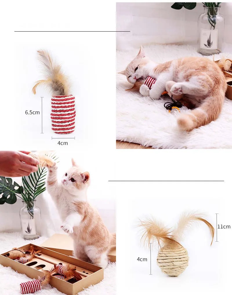 Wood Cat Toy Feather Set Interactive For Pets Fishing Rod Funny Pet Products Mouse Paw Games Cute Toys Linen Cats Stick Dropship
