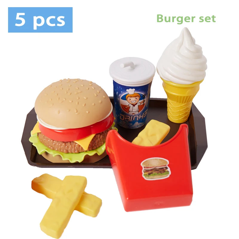 Children Pretend Simulation Food Toys Baby Play House Hamburger Hot dog French Fries Kitchen Set Toys Fast Food Educational Toys