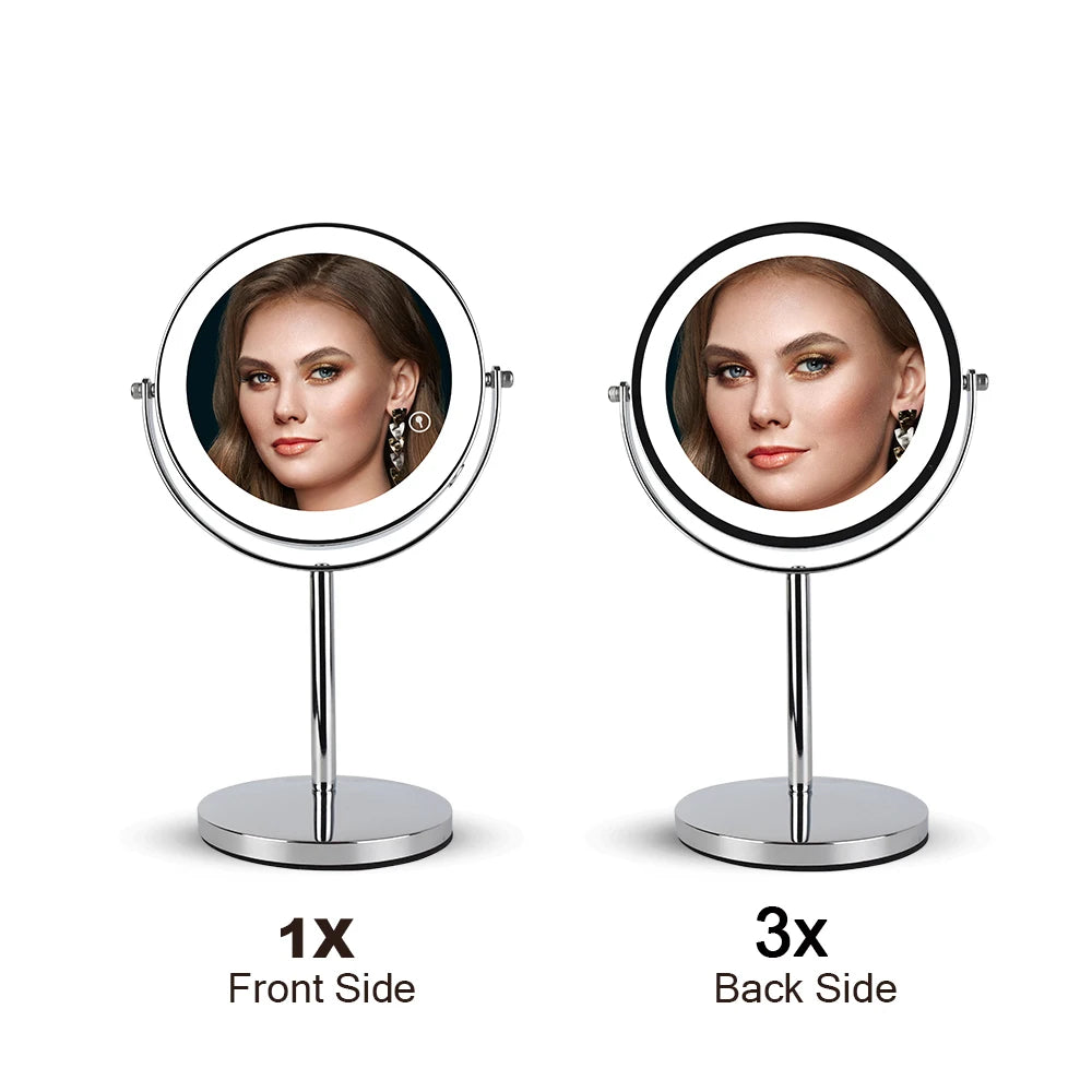 7in 3X Magnifying Cosmetic Mirror with USB Charging Touch Bath Vanity Dimmer Switch Make up Double Side Desktop Mirror