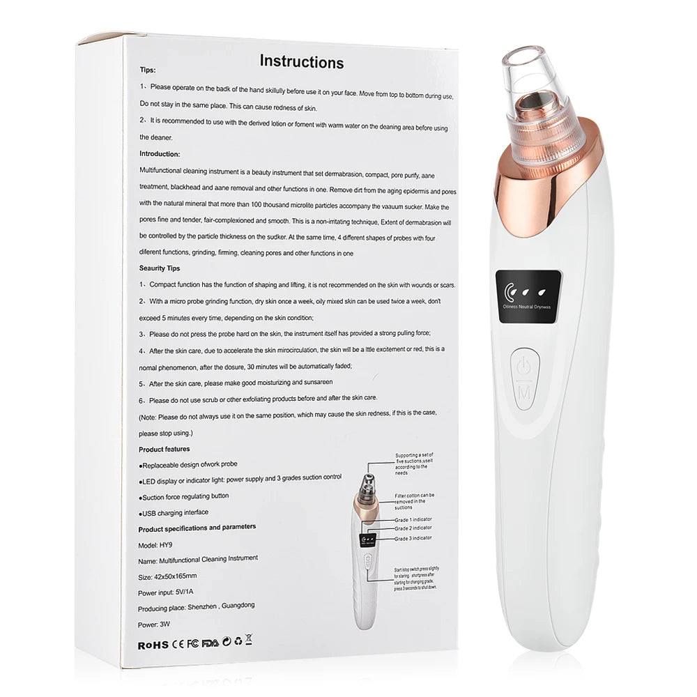 Blackhead Remover Nose T Zone Pore Vacuum Acne Pimple Removal Vacuum Suction Tool Facial Diamond Dermabrasion Machine Face Clean