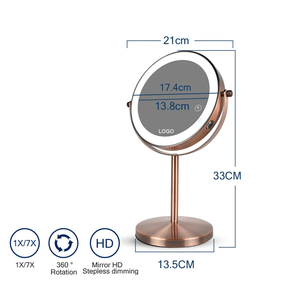 7in 3X Magnifying Cosmetic Mirror with USB Charging Touch Bath Vanity Dimmer Switch Make up Double Side Desktop Mirror