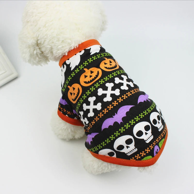 New Halloween Pet Clothes For Small Dogs Funny Dog Vest Cat Clothing Pet Hoodies Party Grimace Pumpkin Costume Puppy Up Outfit